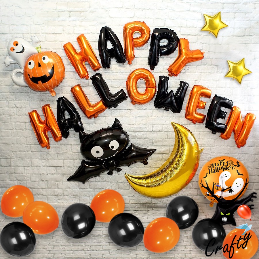 [PAKET] Dekorasi Balon HALLOWEEN MOON STAR Backdrop Hiasan Acara Hantu