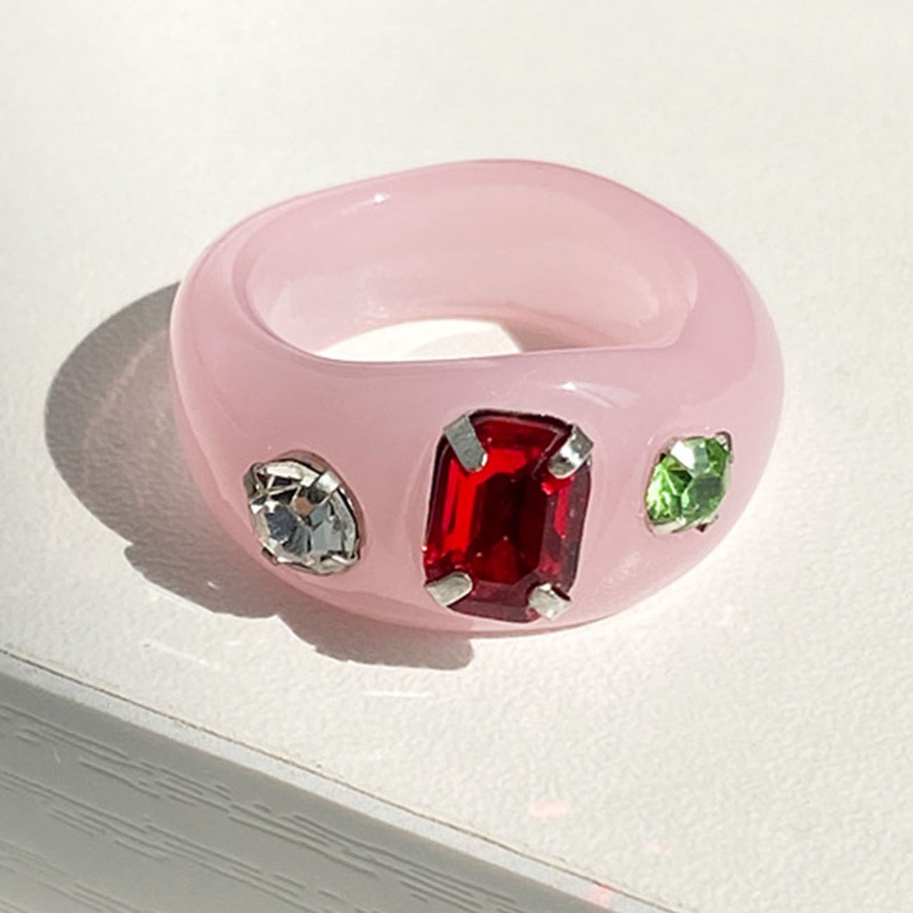 Hu Hu Hu Hu Hu Alat Bantu Pasang Kacamata♡ Cincin Berlian Imitasi Bahan Resin Warna Permen Untuk Kencan