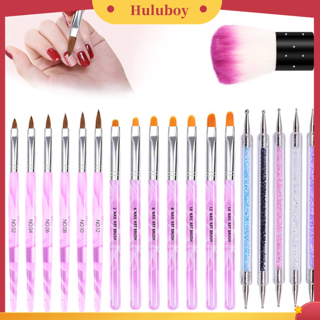 Huluboy Huluboy♡ 19pcs / Set Pen Dotting Gel UV Multifungsi Ultra Tipis Gagang Ergonomis Untuk Nail Art / Manicure