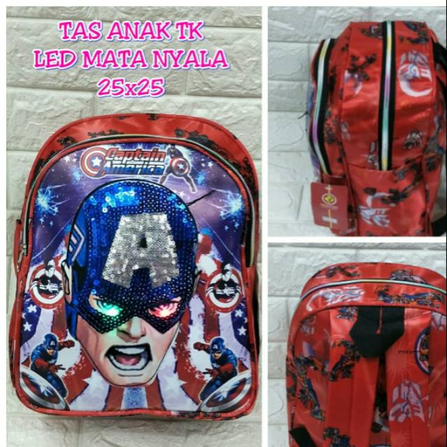 TAS ANAK LED CAPTAIN AMERICA LED MATA NYALA