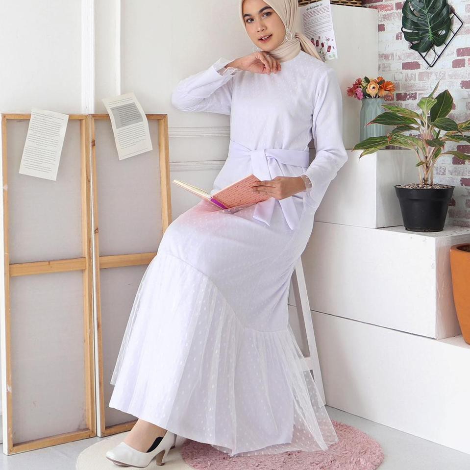 [UKI.1341] Gamis Helwa Tile Polkadot Maxi Dres Lebaran Long Dress Busana Muslim Fashion Muslimah M