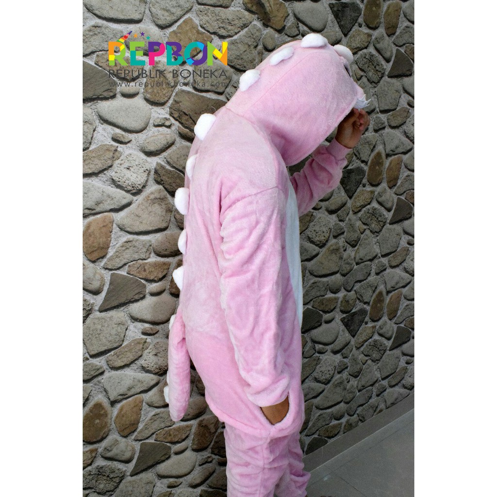 BAJU ONESIE DINO DINOSAURUS GODZILLA PINK PIYAMA KOSTUM BONEKA