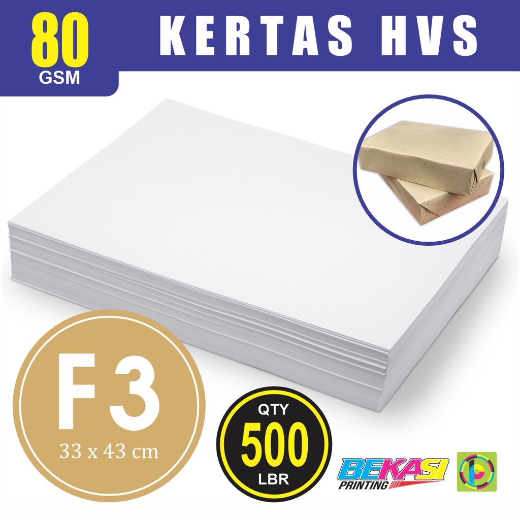 

Woodfree Paper Kertas HVS 80 Gram GSM F3 / Double Folio 33x43 cm 1 RIM