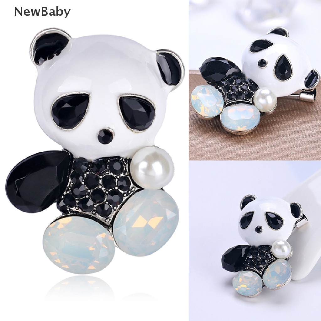 Newbaby Bros Pin Enamel Desain Panda Hias Kristal Untuk Aksesoris Pengantin Wanita