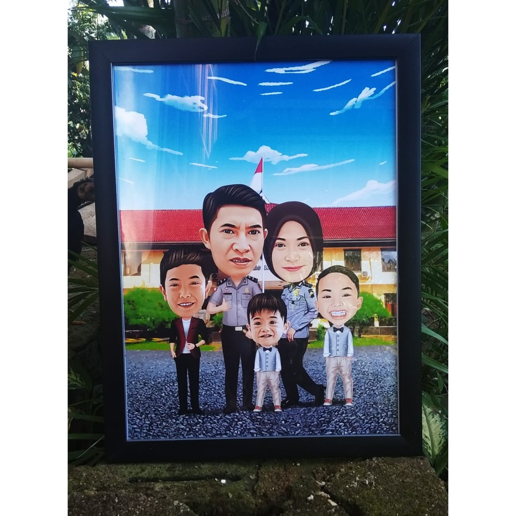 karikatur keluarga polisi pajangan rumah hiasan dinding kado ultah kado wedding kado nikahan