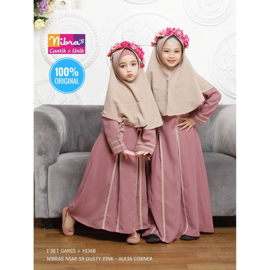 Busana Muslim Wanita Gamis Anak Terbaru Nibras Nsap 59 Dusty Pink Original Desain Elegan