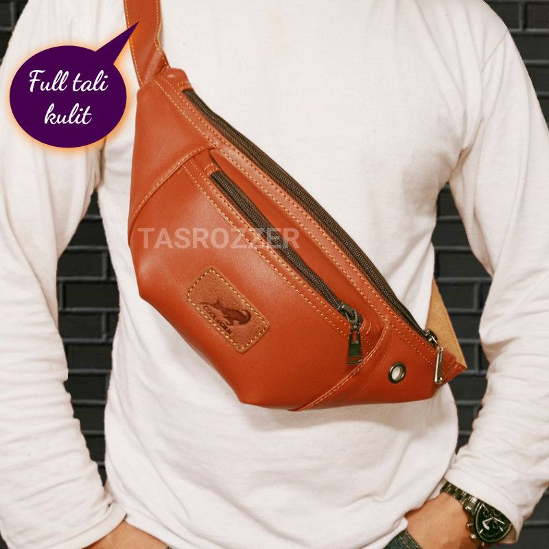 Waistbag kulit sapi full tali kulit pria wanita