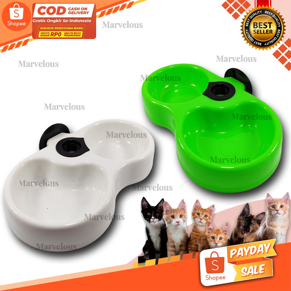 Tempat Makan Kucing Double Model Tempel Dinding / Plate Kucing Tempel