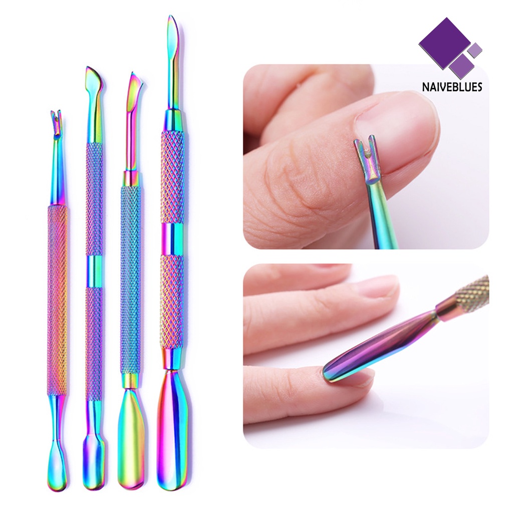 Naiveblue Alat Pendorong Kutikula / Kulit Mati Dua Sisi Bahan Stainless Steel Untuk Manicure / Nail Art