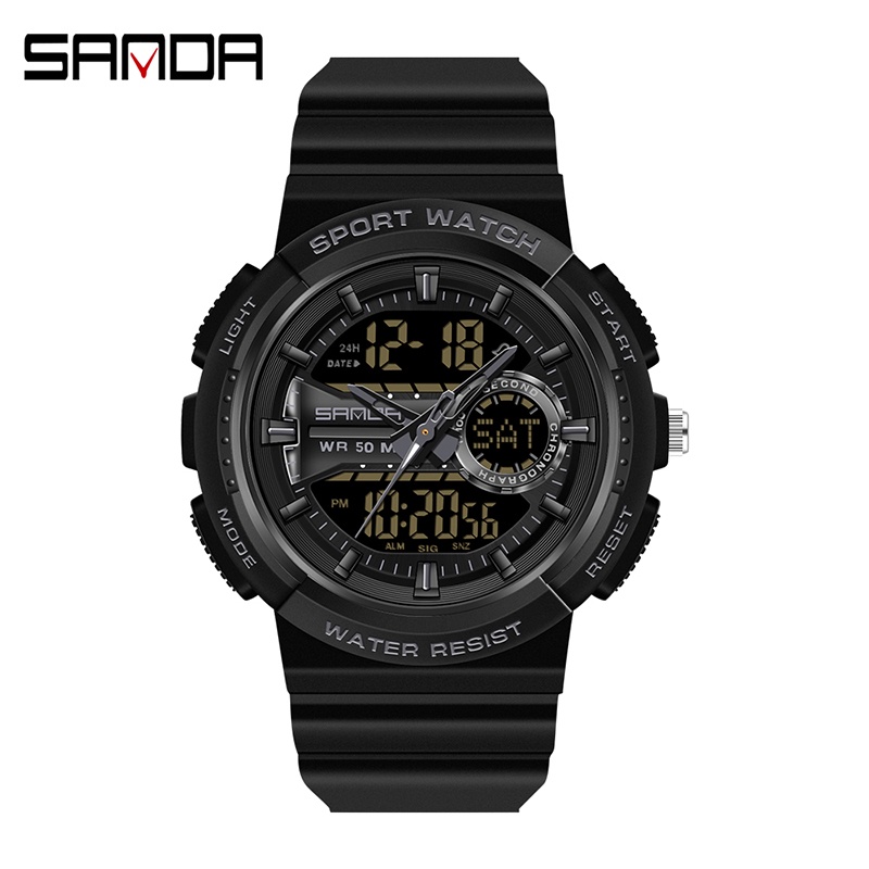 SANDA 6073 Jam Tangan Wanita Digital Analog Tali Rubber Chronograph Anti Air WATCHKITE WKOS
