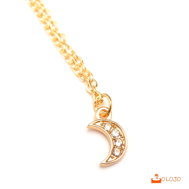 OLOJO  Moon Pendant Necklace Rhinestone Jewelry Dengan Rantai Pendek Klavikula Kalung Berlian Chain