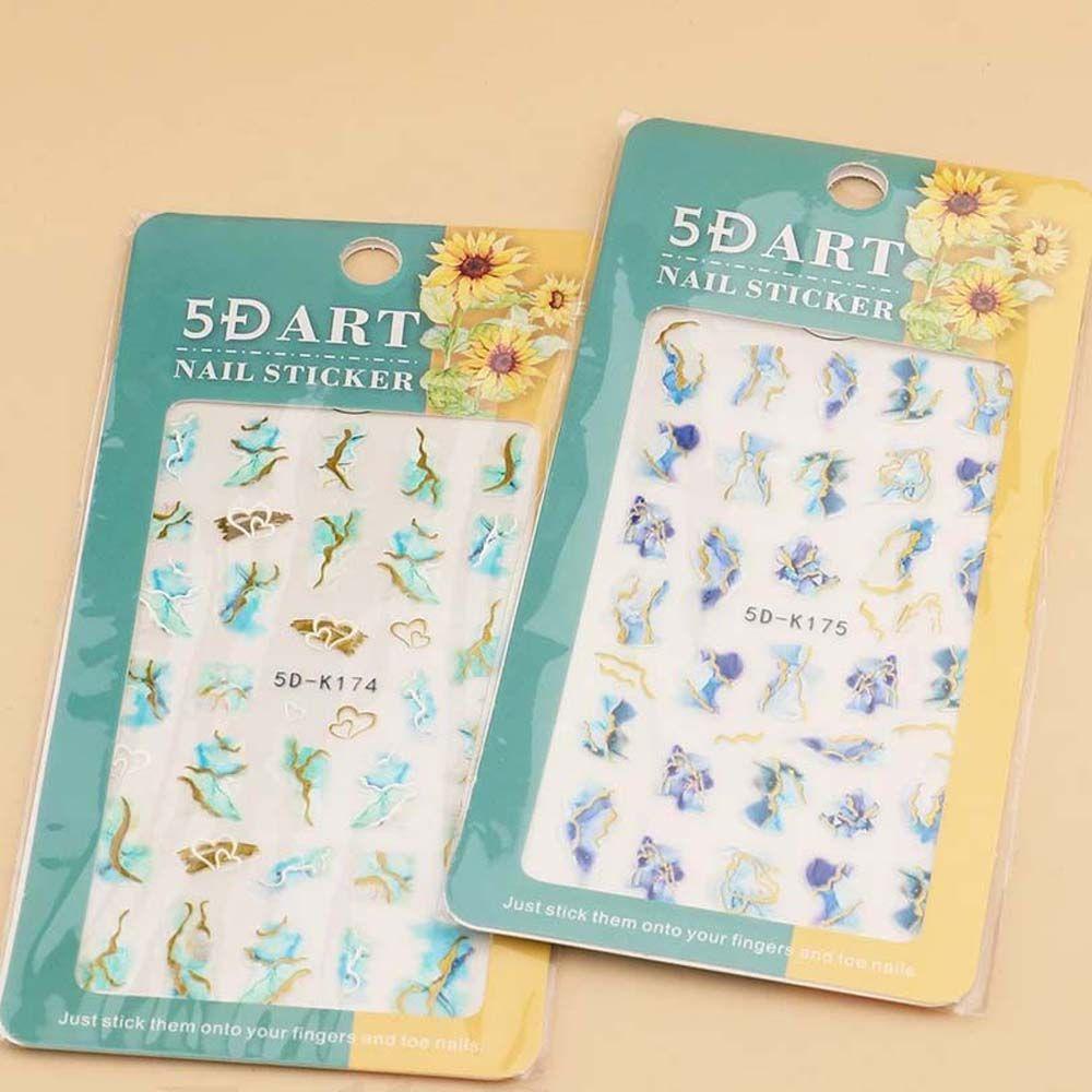 Mxbeauty Marbling Stiker Kuku 5D Relief Warna Emas Sisi Manikur Aksesoris Self Adhesive Nail Art Dekorasi