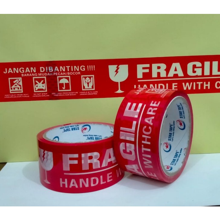 Lakban Isolasi Selotip FRAGILE JANGAN DIBANTING (48mm x 50 Meter)