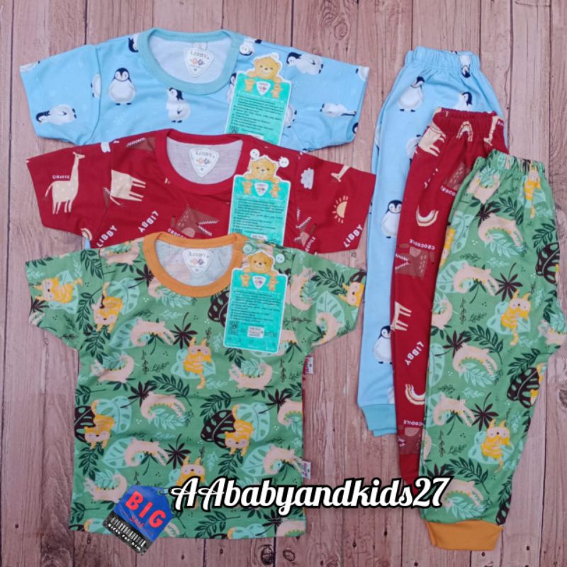 Libby New Motif 3 Pasang Setelan Lengan Pendek kancing Pundak Celana Panjang Uk S M L