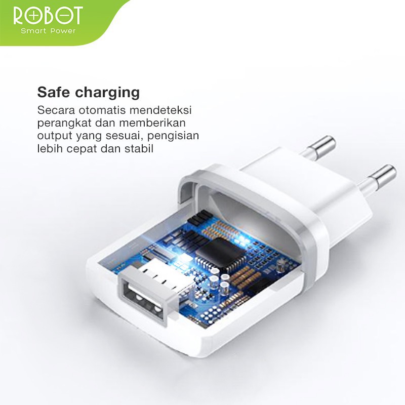 Charger Quick Charge ROBOT RT-K7 Output 5V/1A Fireproof Adaptor With Micro USB Cable