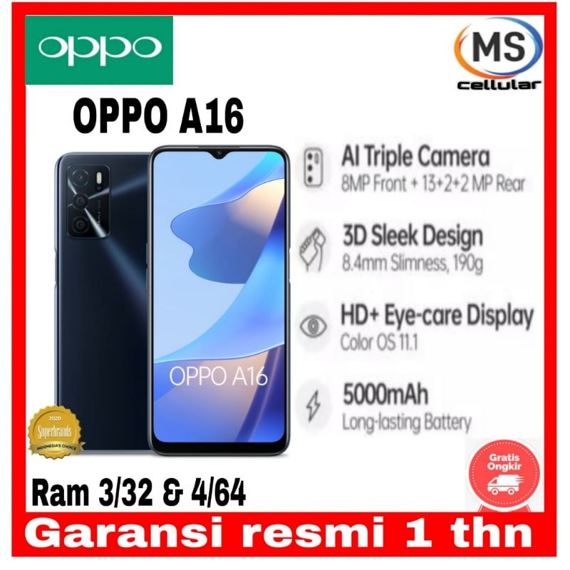 Hp oppo A16 Ram  4/64GB  ram 3/32GB  Battrei 5000MAH Garansi resmi oppo 1 tahun