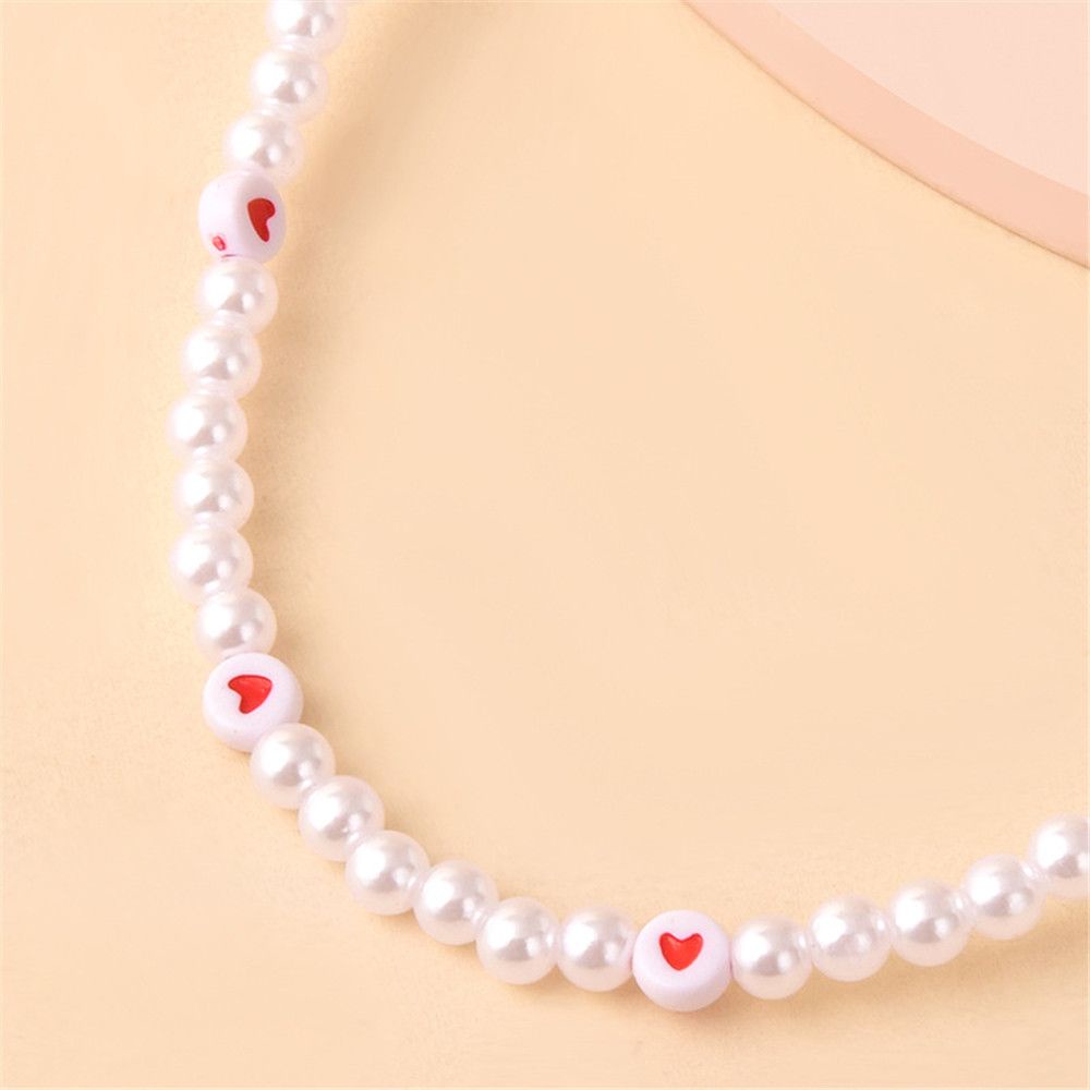 Kalung Choker Rantai Klavikula Hias Manik-Manik Mutiara Pola Hati Untuk Wanita