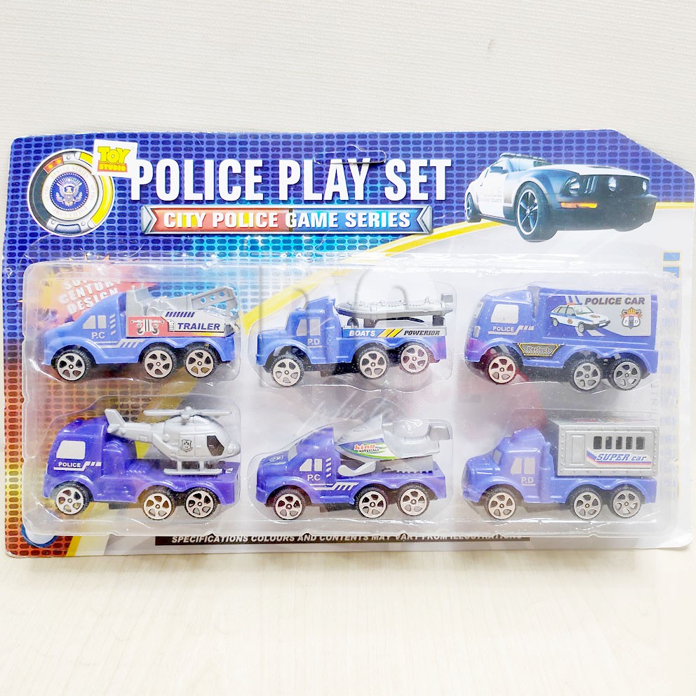 Police Play Set 0025-6 Mainan Mobil Polisi Helikopter Jetski Trailer Boats