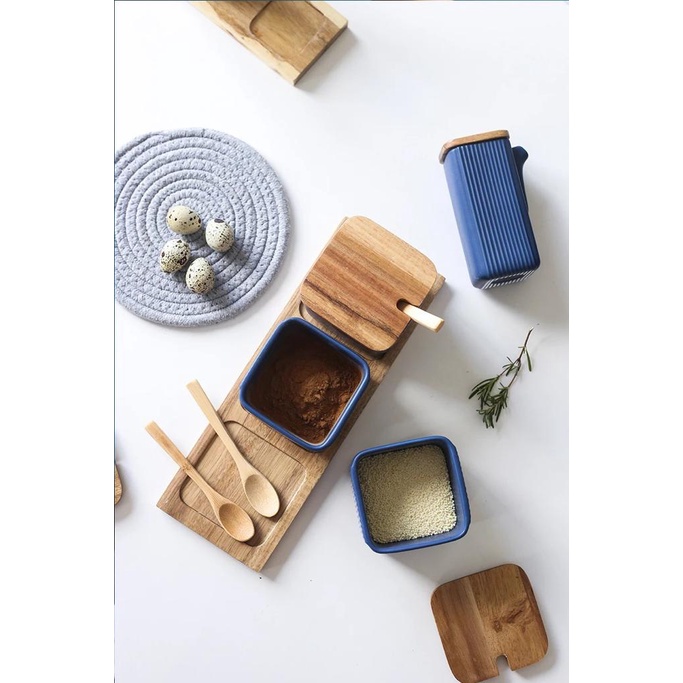premium kitchen seasoning jar ceramic square vertical grain strip / toples kotak keramik penyimpan bumbu dapur