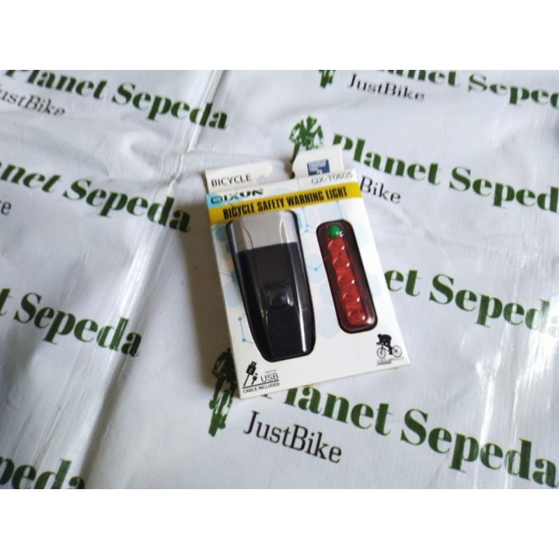 Paket Lampu Qixun T0605 Depan Belakang USB Rechargeable