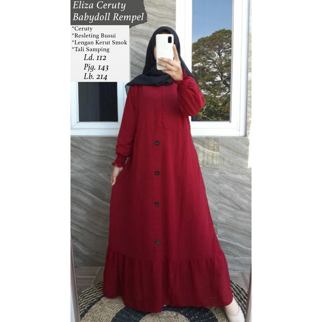 Gamis Ceruty Polos Rumbai Kancing