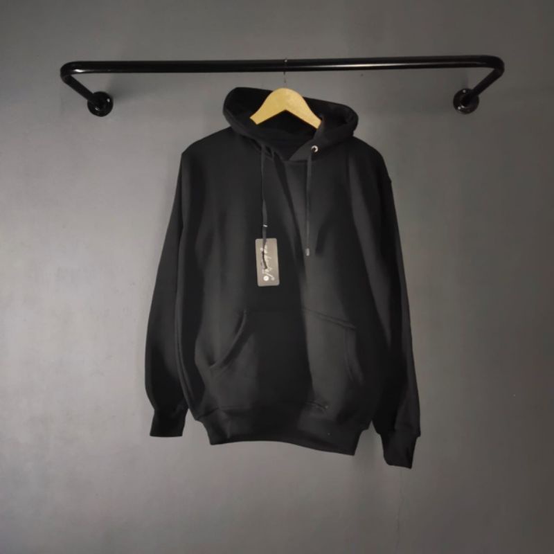 JAKET HOODIE POLOS HOODIE POLOS BAHAN TEBAL-Hitam