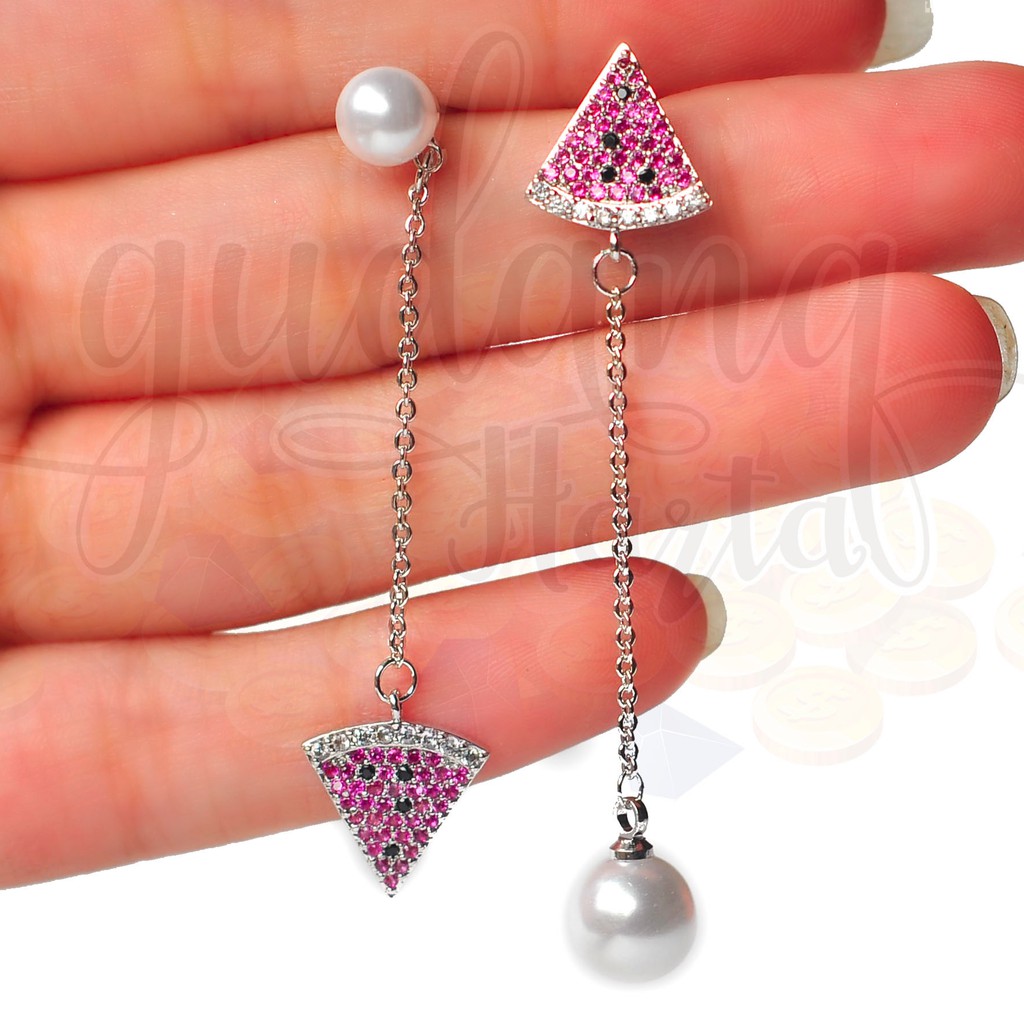 Anting Asimetris Watermelon and Pearl Panjang GH 203225