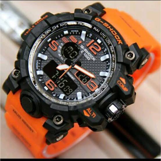 WATER RESIST JAM TANGAN PRIA CASIO G-SHOCK GSHOCK FREE BOX BATERAI ANTI AIR RUBBER DIGITAL DUAL-TIME GWG-1000 /C3/C4-TALI ORANGE