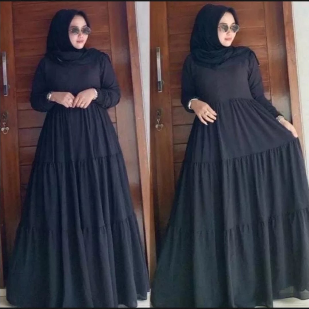 Gamis Polos Rempel 3 Susun Wanita Dewasa Muslim Terbaru