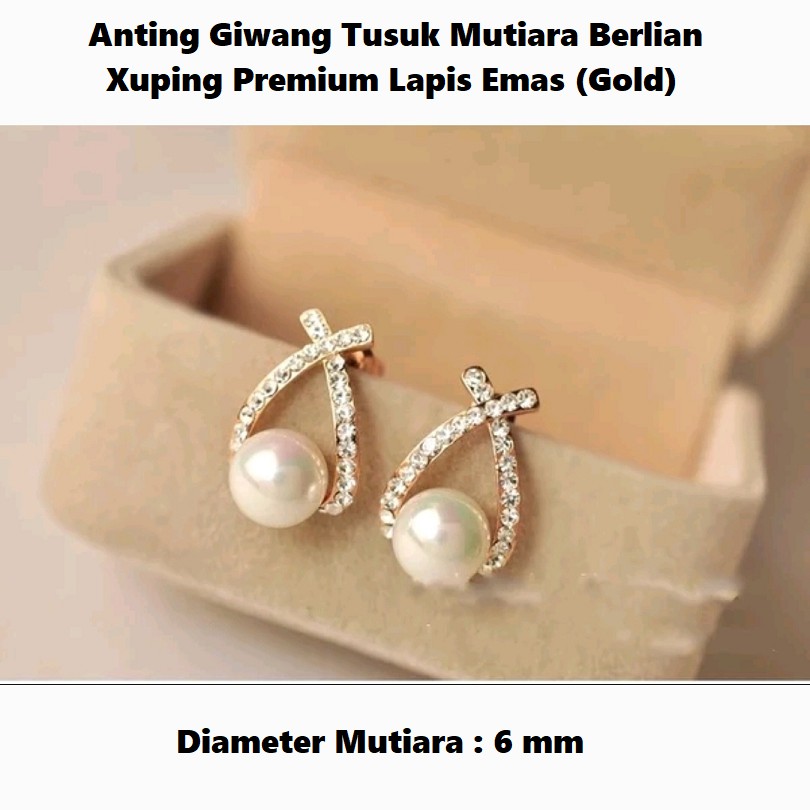 ANTING MUTIARA ZIRCON LAPIS EMAS KUNING IMPORT