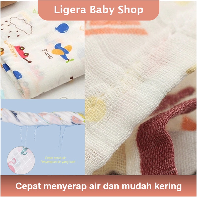 LIGERA Bamboo Muslin Swaddle Bedong Selimut Kain Bayi Lembut  Tidak Panas Premium - Pilih Motif