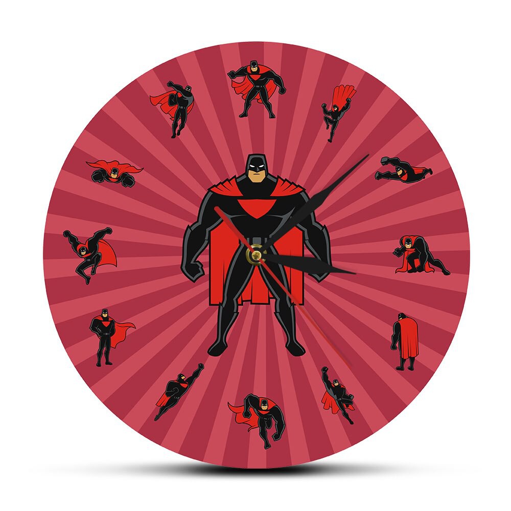 Cartoon Superhero Super Dad Wall Art Decorative Wall Clock Boys Living Room Nursery