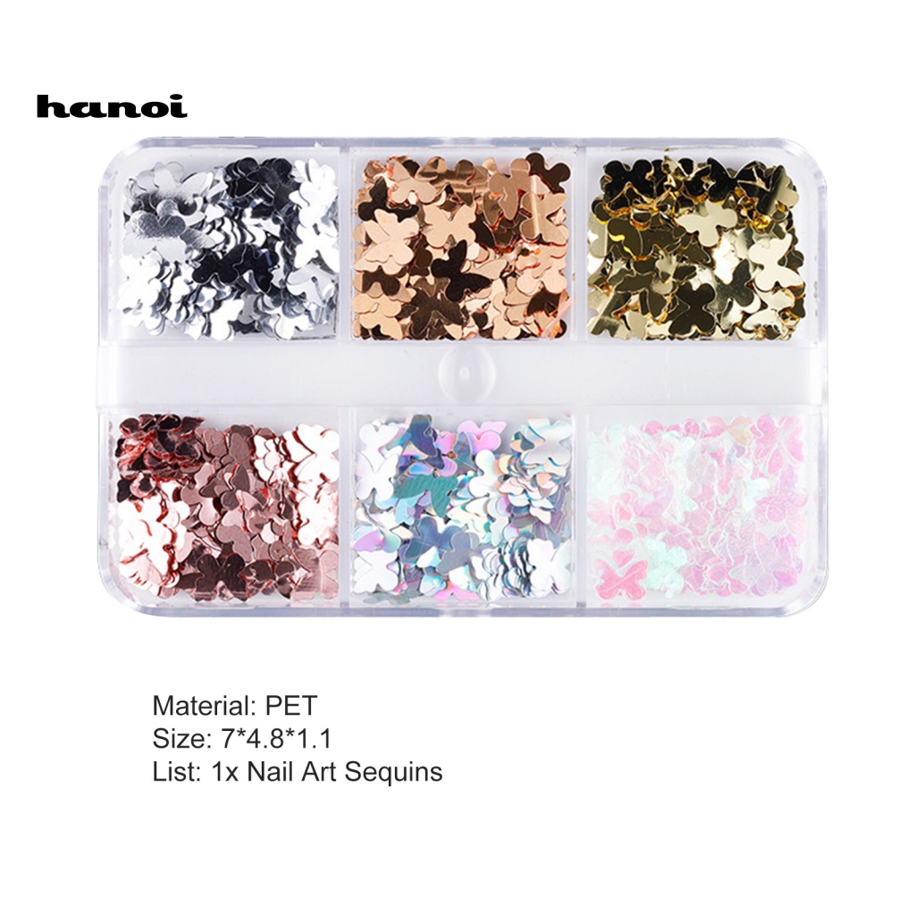 Han_ 6 Sekat / Kotak Payet Butterfly Untuk Dekorasi Nail Art