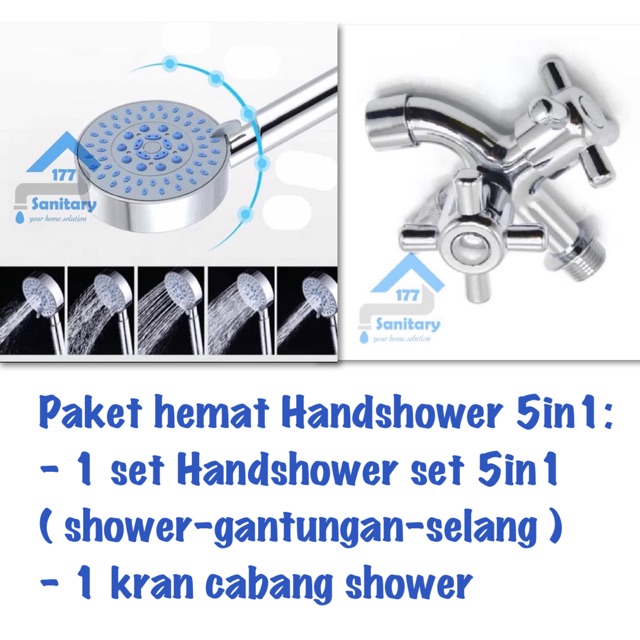 Paket Hand Shower mandi Murah 913 DB- HandShower 5in1 Dan Kran Cabang DB26 Semprotan Air