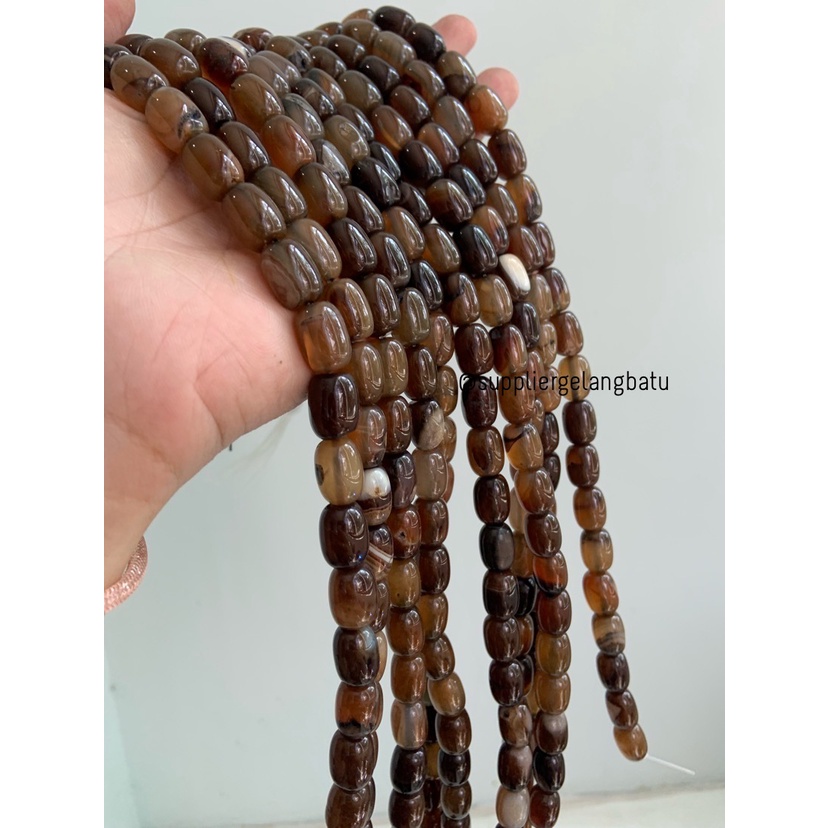 batu Penden tabung brown carnelian 10mm bahan rangkai kuning cokelat Bahan Kalung Vintage Etnik Bali natural