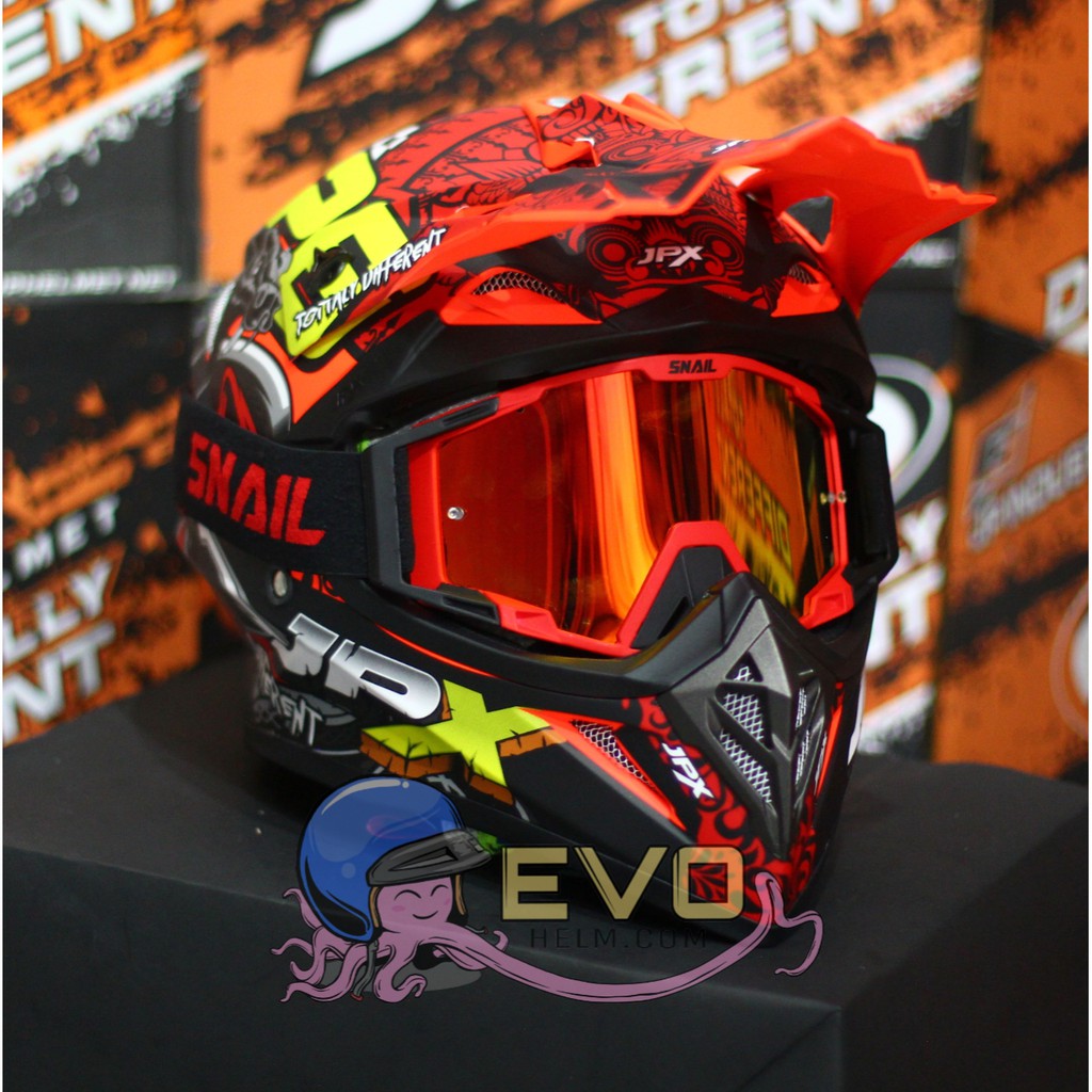 HELM JPX CROSS_SERI X16 - FLUO RED DOFF + GOOGLE SNAIL (ONGKIR 2 KG) HELM JPX TERBARU