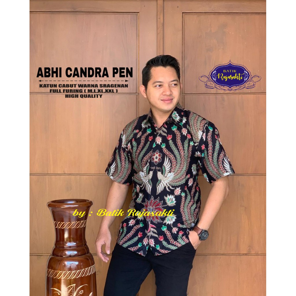 Batik Pria ABHI CHANDRA PENDEK Kemeja Full Furing Bahan Katun Cabut Warna