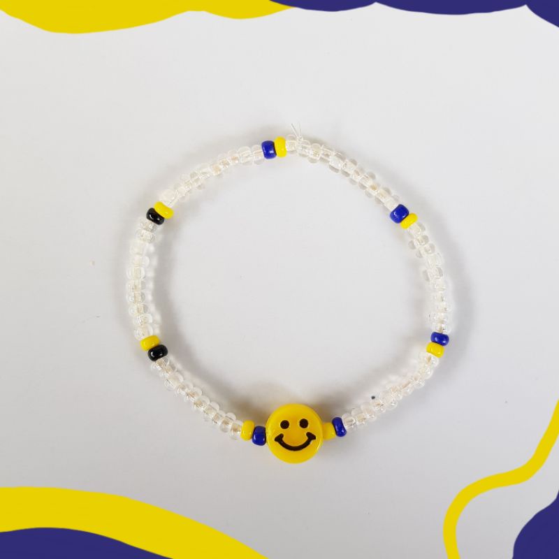 gelang smile / gelang korea / smile bracelet / gelang kpop / gelang manik / gelang anak (transparan kuning biru)