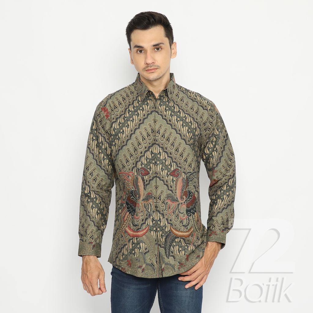 BATIK COUPLE MODERN Kemeja Rok Lilit Instan Batik Pria Lengan Panjang Premium Motif Parang Seling Kusumo Hijau Terang 728767 Cap 72 - Baju Kemeja Atasan Pakaian Batik Couple Cople Pria Cowok Laki Laki Remaja Keluarga Lengan Panjang Modern Slimfit Premium