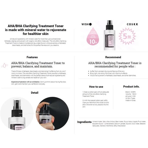 COSRX AHA BHA Clarifying Treatment Toner &amp; COSRX Centella Water Alcohol Free Toner Skin Care 150ml - Mengatasi Kulit Sensitif &amp; Iritasi