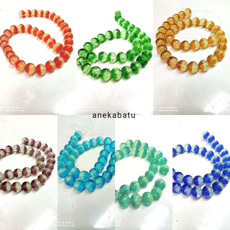 1strand Bahan Gelang Emas Batu Glow in the dark GID Lampwork uk 10mm Isi 28pcs