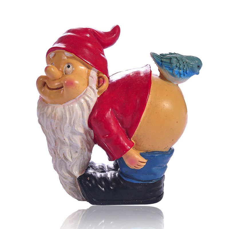 Cheeky Garden Gnome Patung Kasar Lucu Ornamen Natal Patung Jenggot Panjang