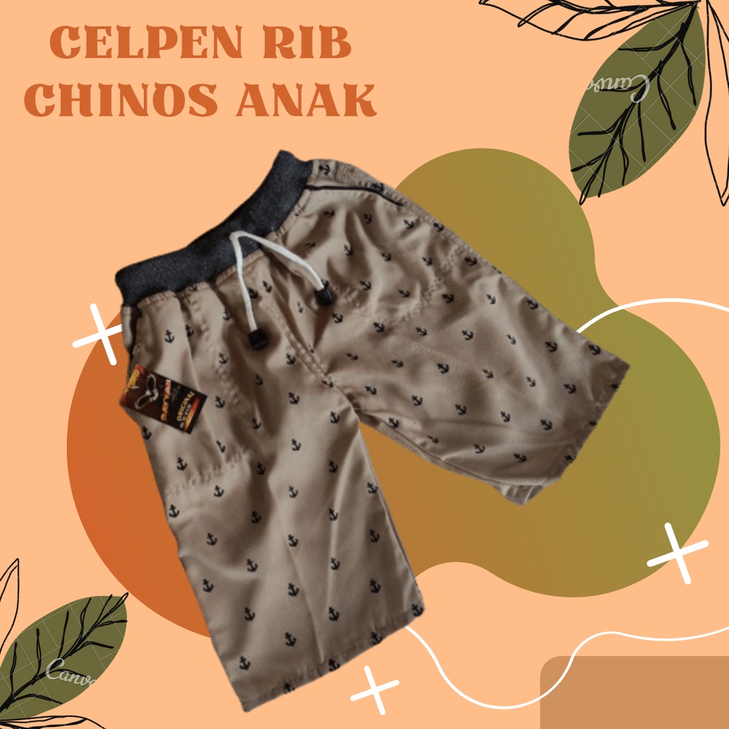 CELANA PENDEK ANAK LAKI-LAKI USIA 5-12 TAHUN MOTIF JANGKAR PINGGANG RIB | CELANA PENDEK ANAK RIB MOTIF JANGKAR DISTRO