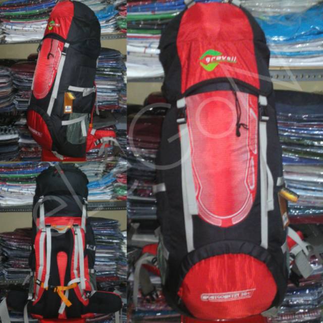 Carrier Tas Gunung Keril Gravell Montgometry 50L Up Red-Black Double Frame