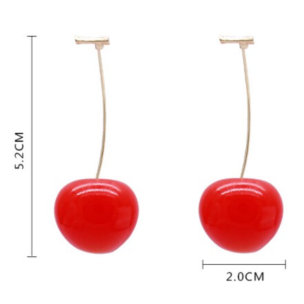 Anting Stud Panjang Desain Buah Cherry Gaya Jepang