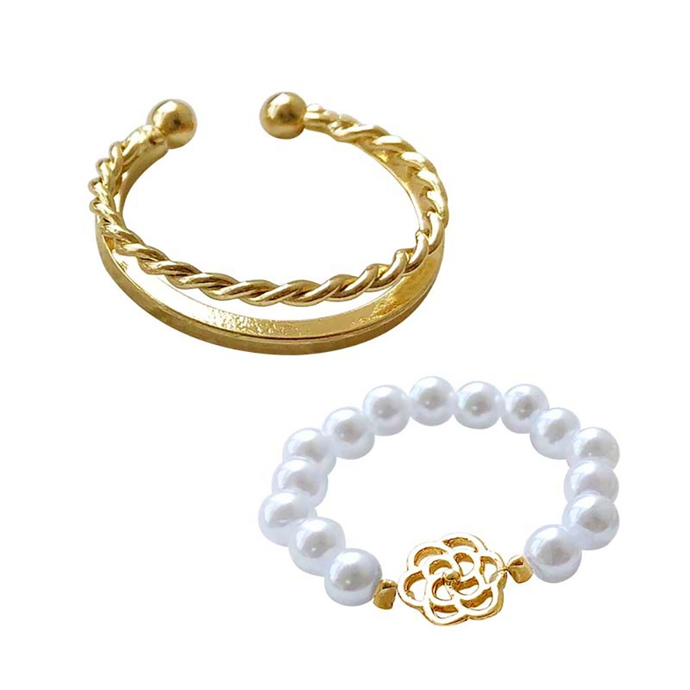 Needway  Cool Pearl Camellia Rings Adjustable Fashion Jewelry Finger Ring Trendy Cute Couple Korean Alloy For Women Opening ring