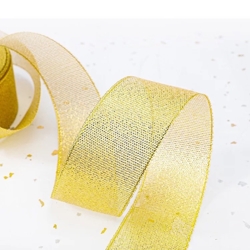 ( Rol 20 Yard ) PITA METALLIC GLITTER GOLD / SILVER - PITA METALIK GLITER EMAS / PERAK 1/4/ 1/2/ 1/ 1.5/ 2 INCH / 2 IN - 0.6 CM / 1.2 CM / 2 CM / 2.5 CM / 4 CM / 5 CM HIASAN KADO HAMPERS SOUVENIR