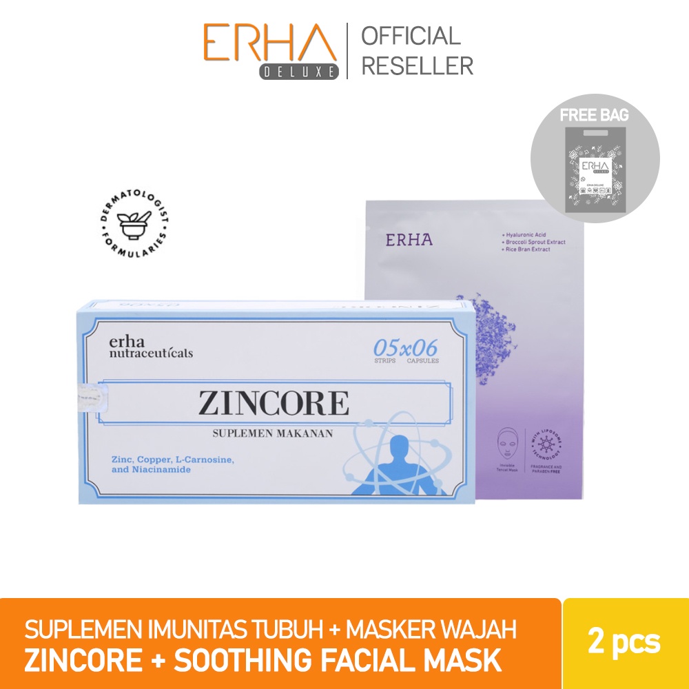 ERHA Suplemen Tubuh &amp; Kulit Jerawat - Zincore &amp; Soothing Facial Mask - Masker Wajah Kulit Sensitif