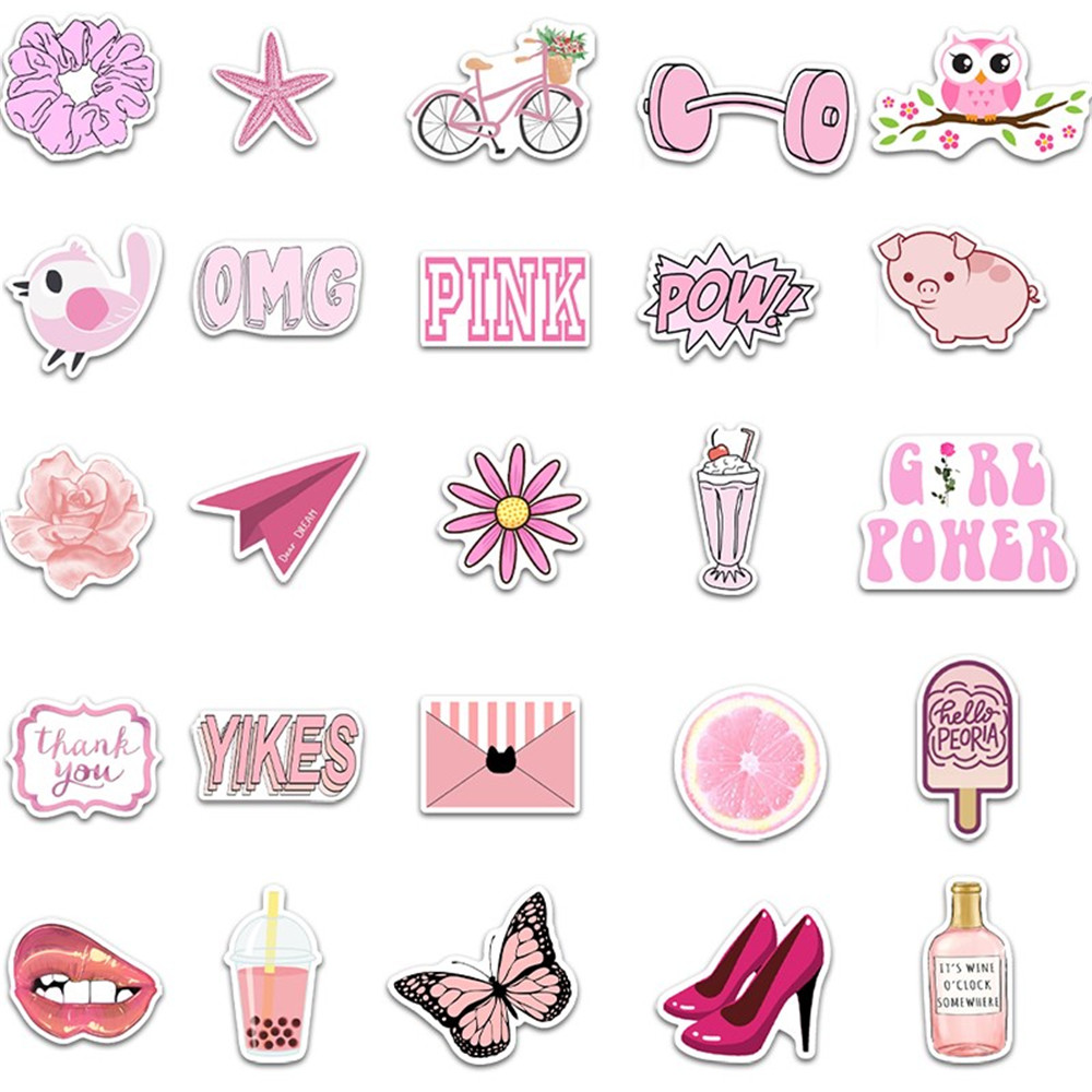 50 PCS/SET Pink Stickers Waterproof Graffiti Luggage Stickers