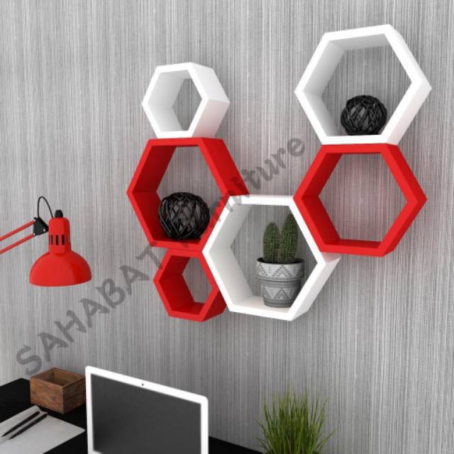 RAK DINDING HEXAGONAL 6 PCS